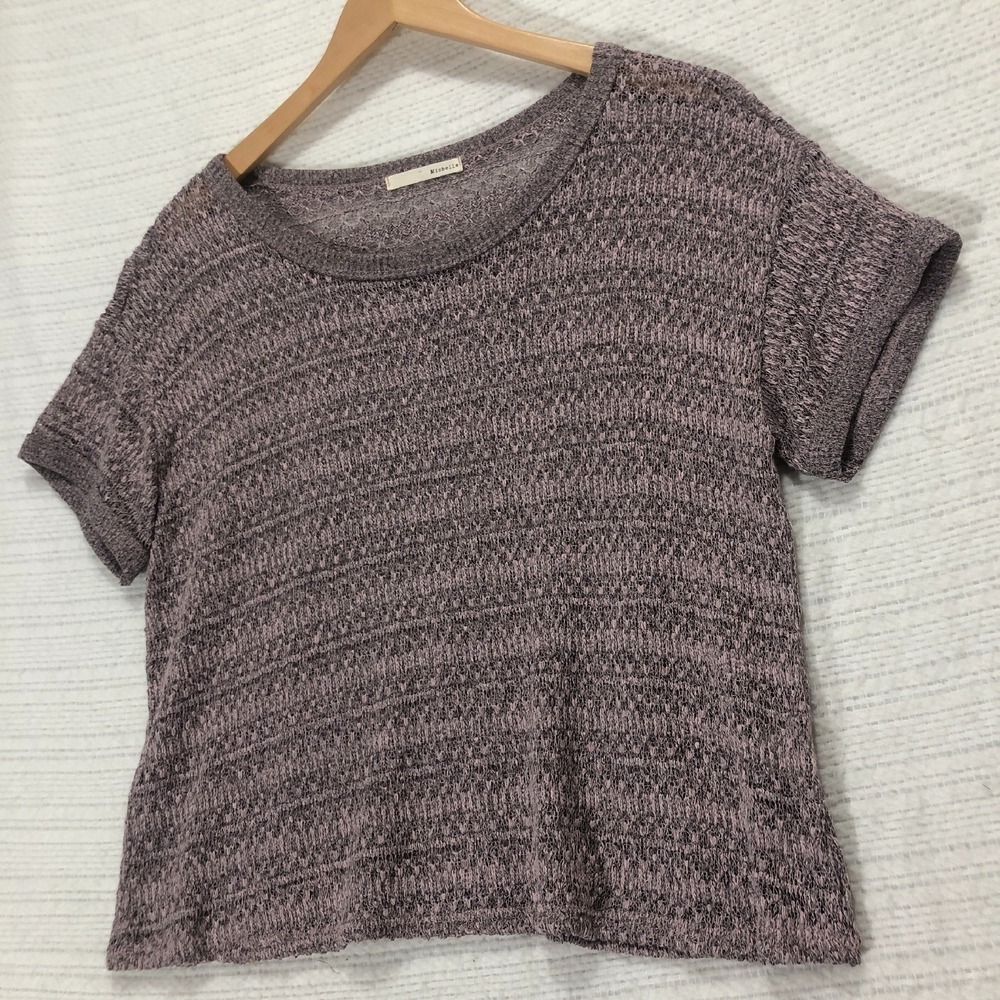 Michelle‎ Knit Top Short Sleeve Lightweight Casual Blouse Mauve Purple L